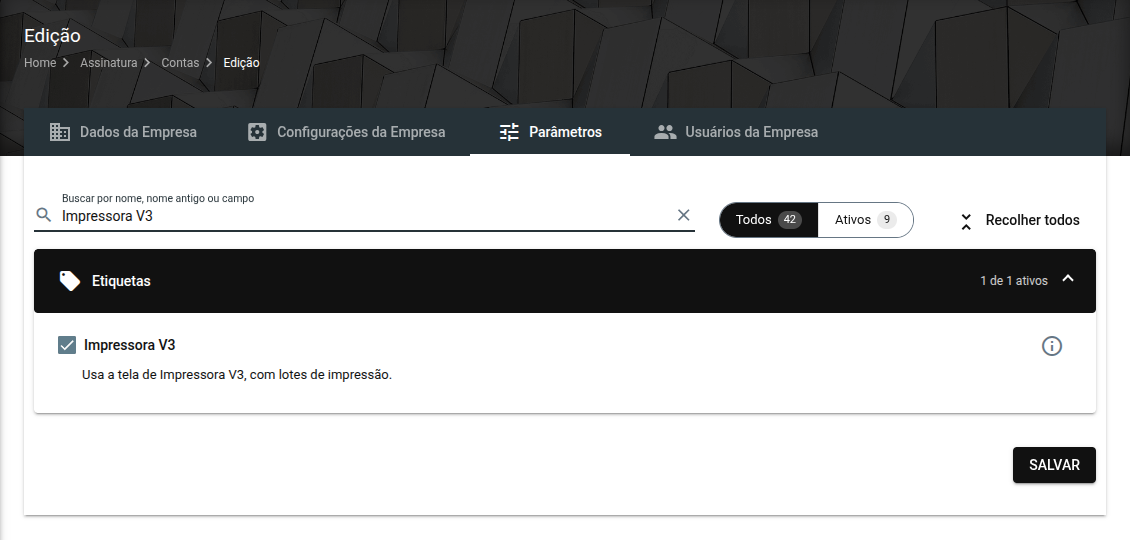 Parâmetro Impressora V3