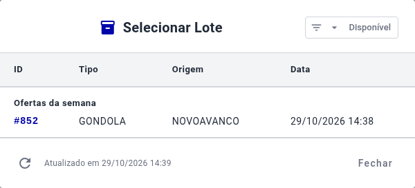 Selecionar lote no Impressor